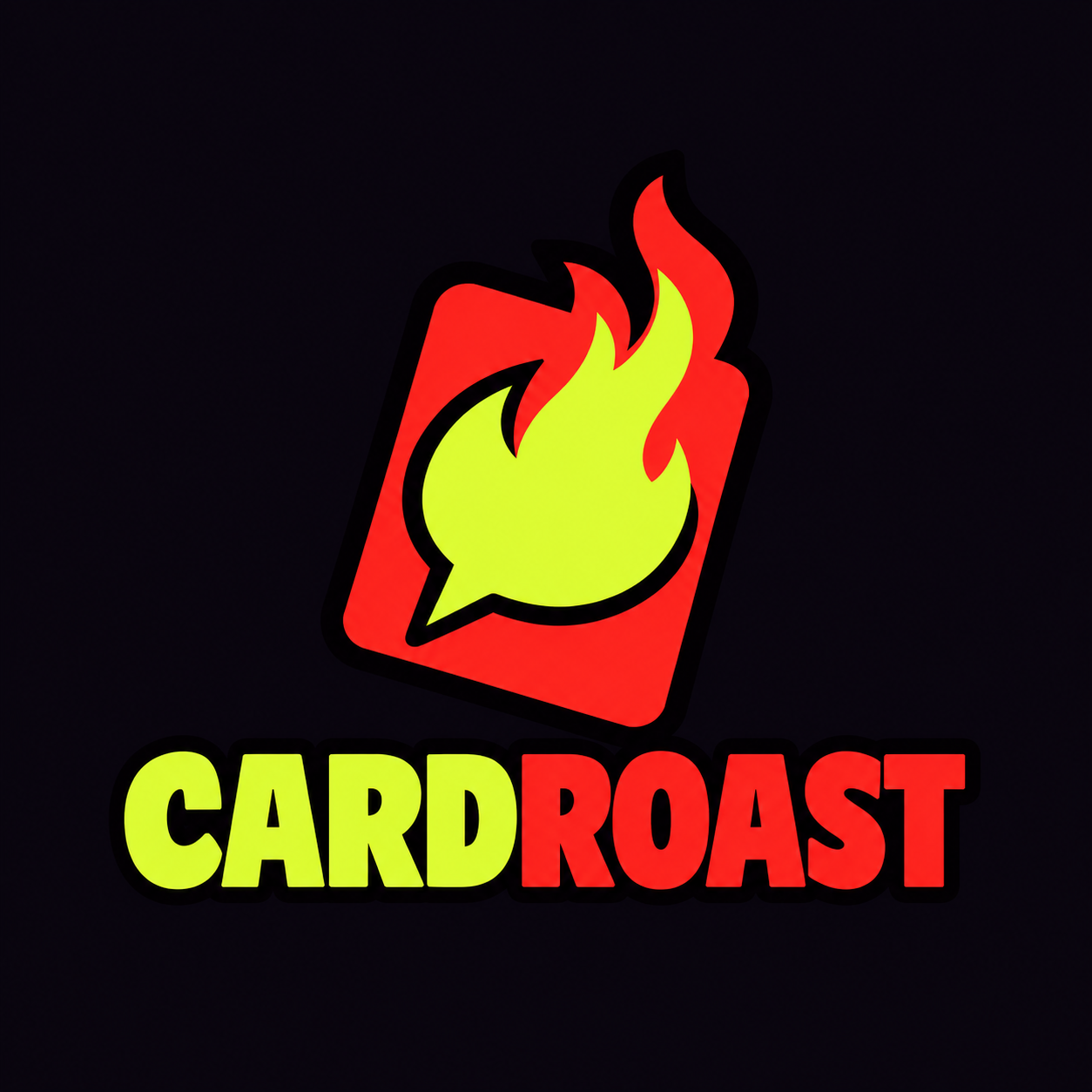 Logo Cardroast : une carte rouge avec une flamme citron, sur fond sombre.